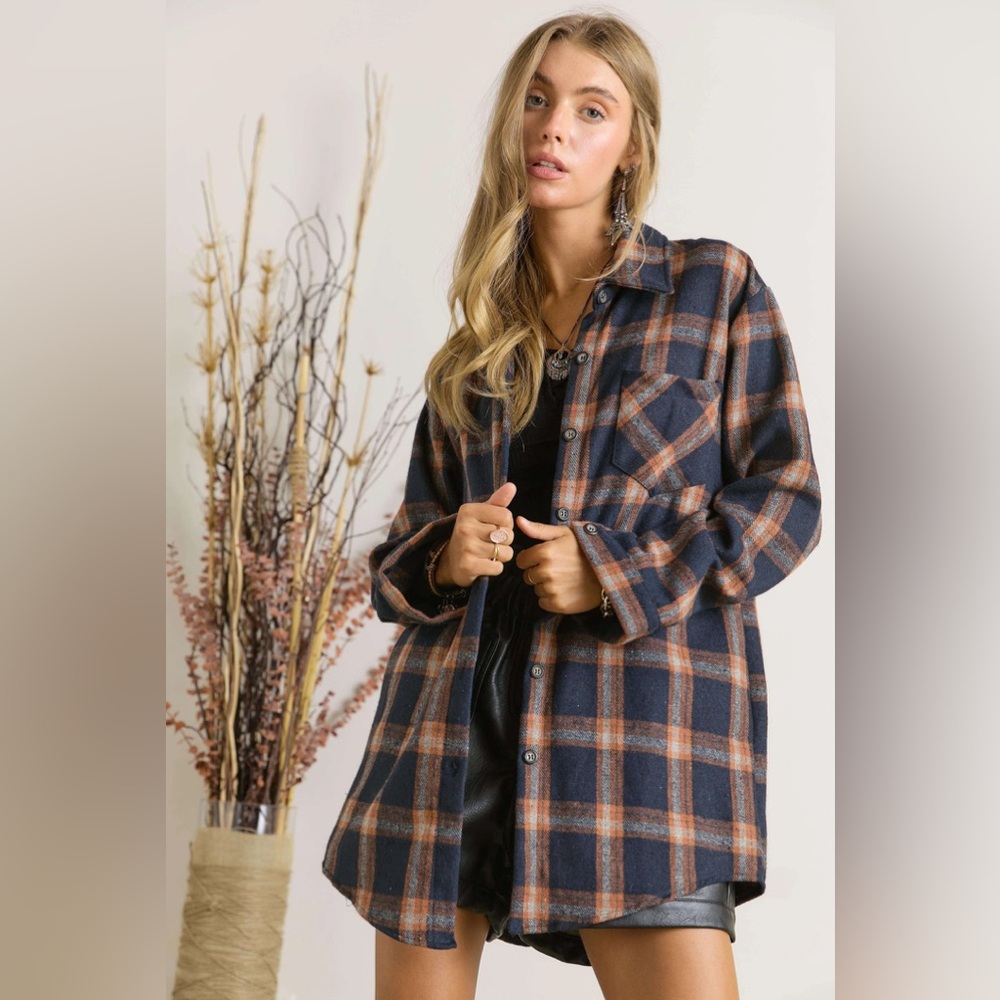 ADORA Full Size Button Down Flannel Shirt